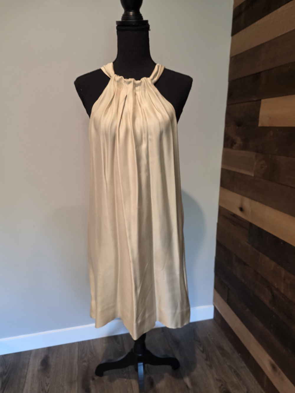 Cream Silk Halter Neck A-Line Dress
